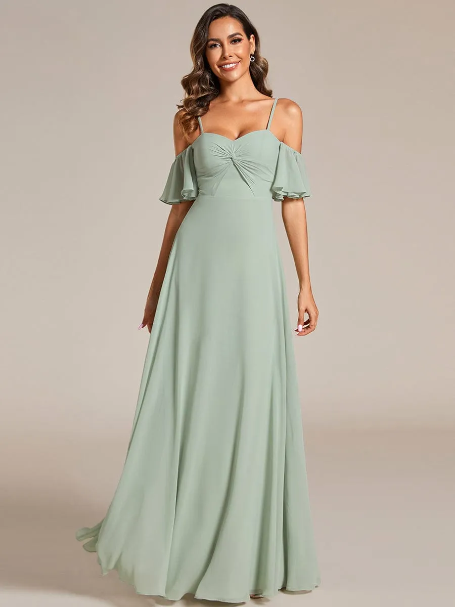 Spaghetti Strap Sweetheart Chiffon A-line Bridesmaid Dress with Knot