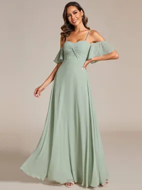 Spaghetti Strap Sweetheart Chiffon A-line Bridesmaid Dress with Knot