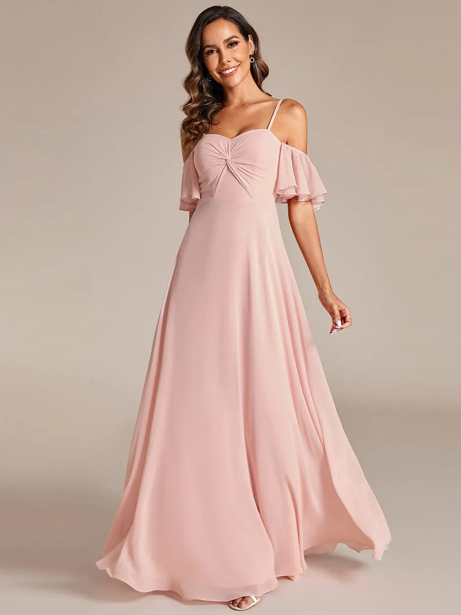 Spaghetti Strap Sweetheart Chiffon A-line Bridesmaid Dress with Knot