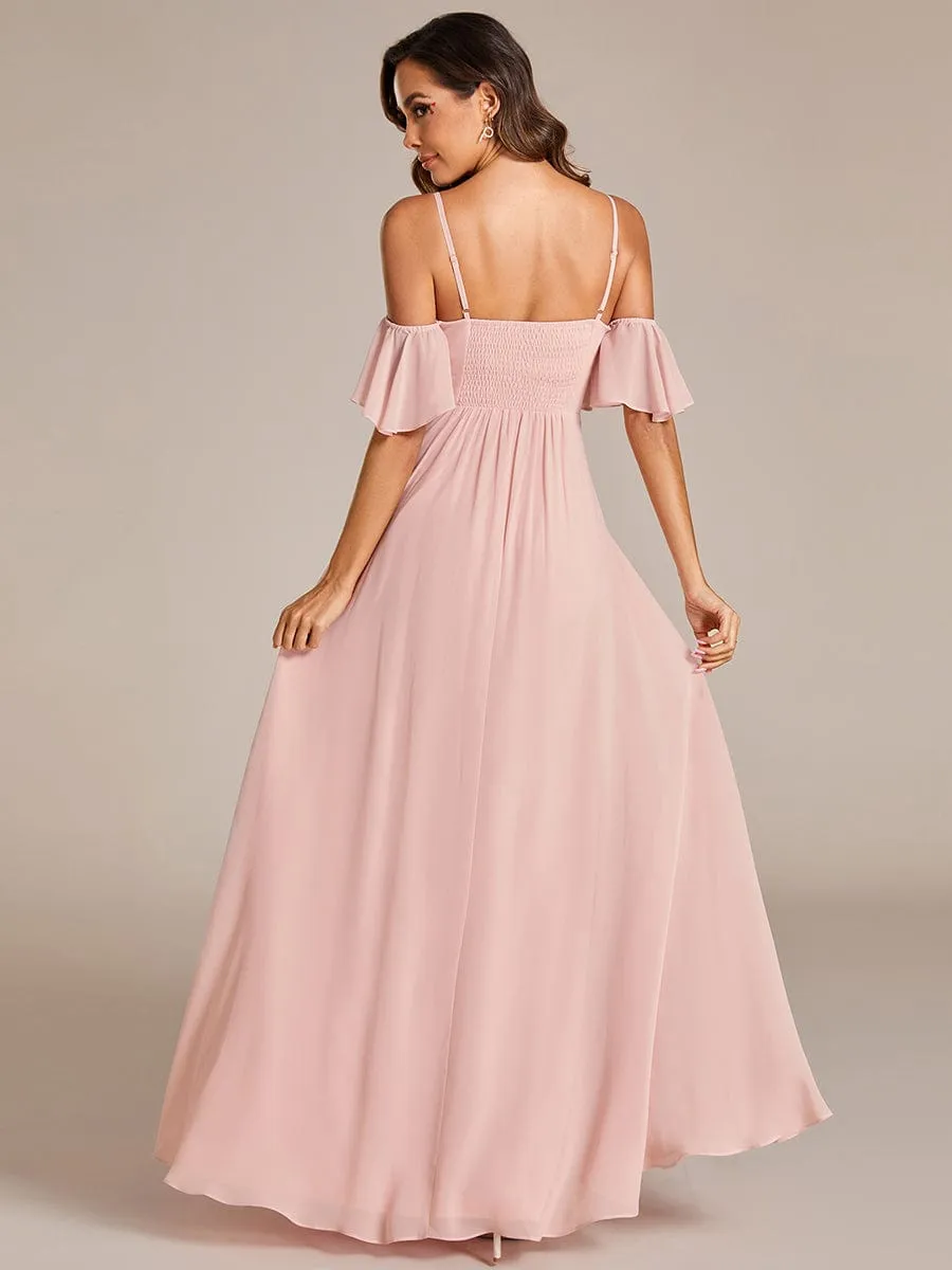 Spaghetti Strap Sweetheart Chiffon A-line Bridesmaid Dress with Knot