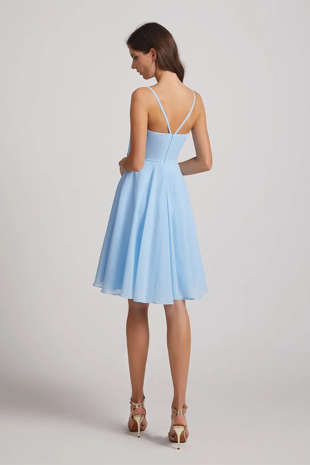 Spaghetti Straps V-Neck Chiffon Short Bridesmaid Dresses (AF0074)