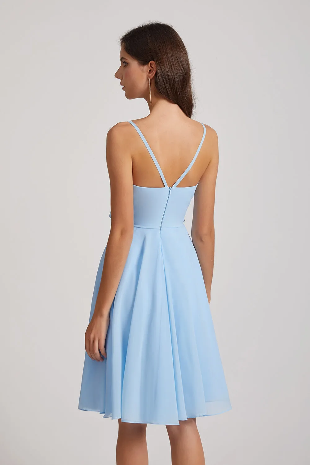 Spaghetti Straps V-Neck Chiffon Short Bridesmaid Dresses (AF0074)