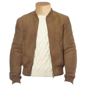 Suede bomber jacket with ribbed collar