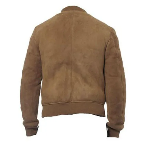 Suede bomber jacket with ribbed collar