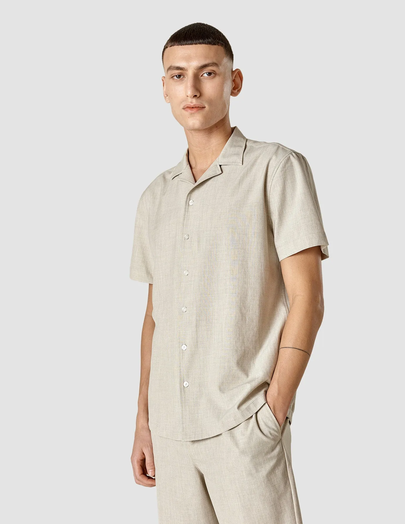 Tech Linen Bowling Short Sleeve Shirt Sandshell