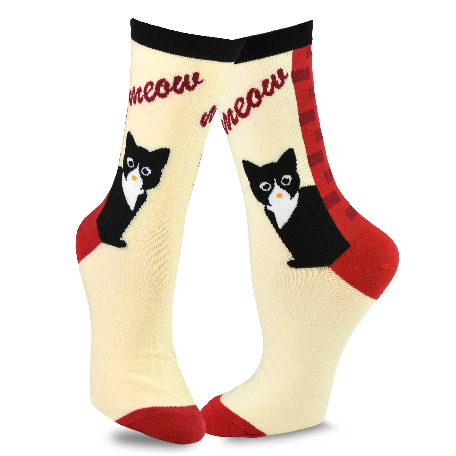 TeeHee Socks Women's Novelty Cotton Crew Cat Meow 5-Pack (11990)