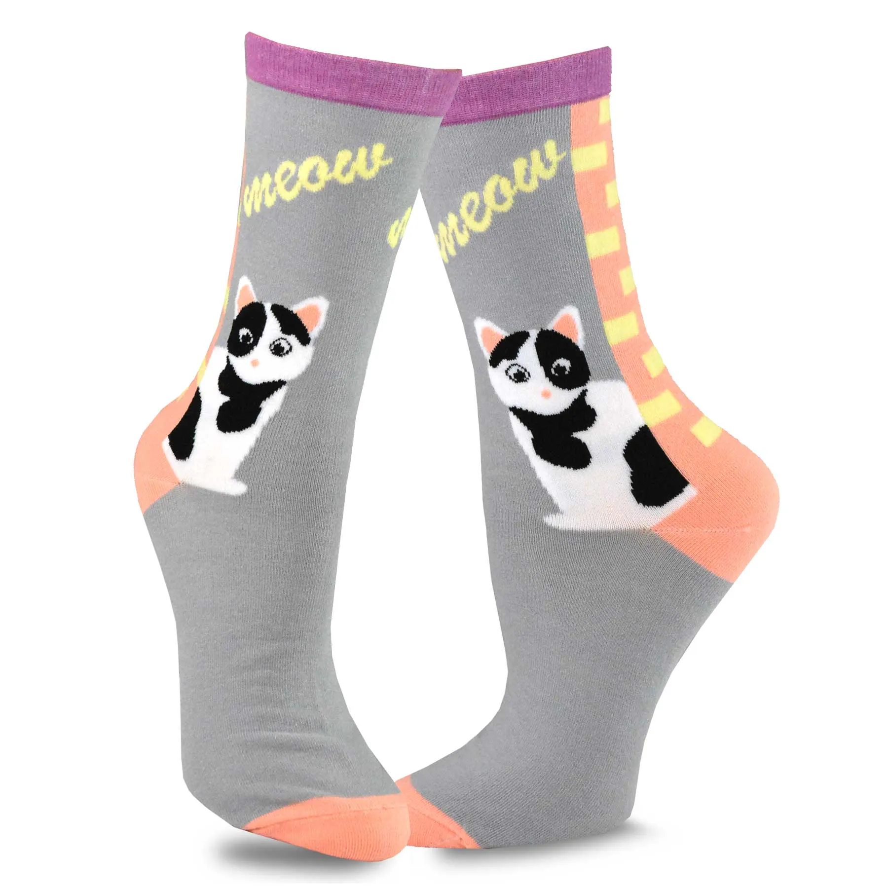 TeeHee Socks Women's Novelty Cotton Crew Cat Meow 5-Pack (11990)