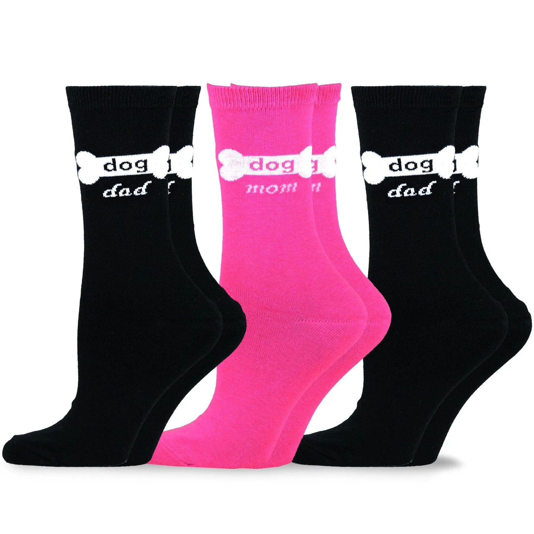 TeeHee Socks Women's Novelty Cotton Crew Dog Mom and Dad 3-Pack (10939)