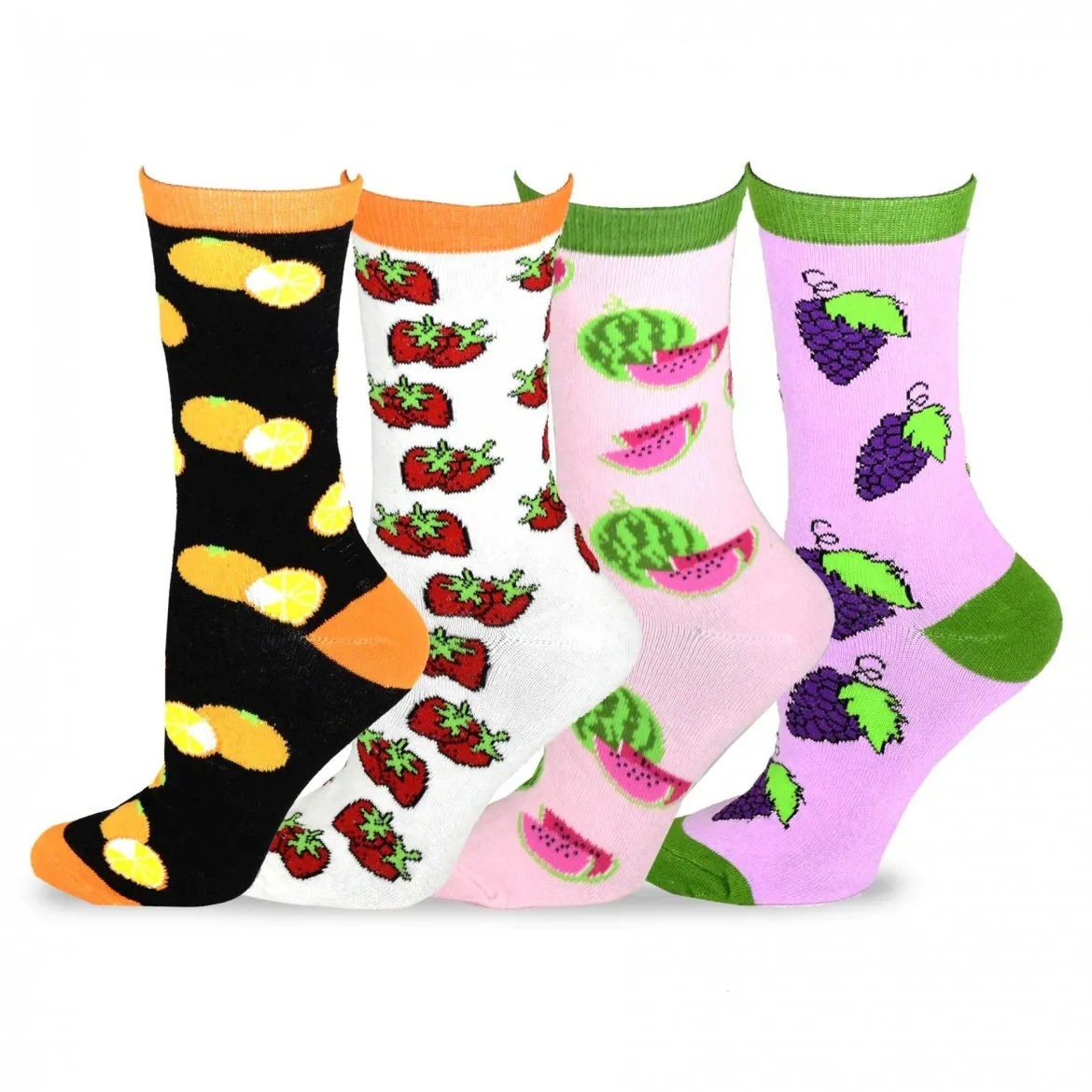 TeeHee Socks Women's Novelty Cotton Crew Fruits 4-Pack (11432)