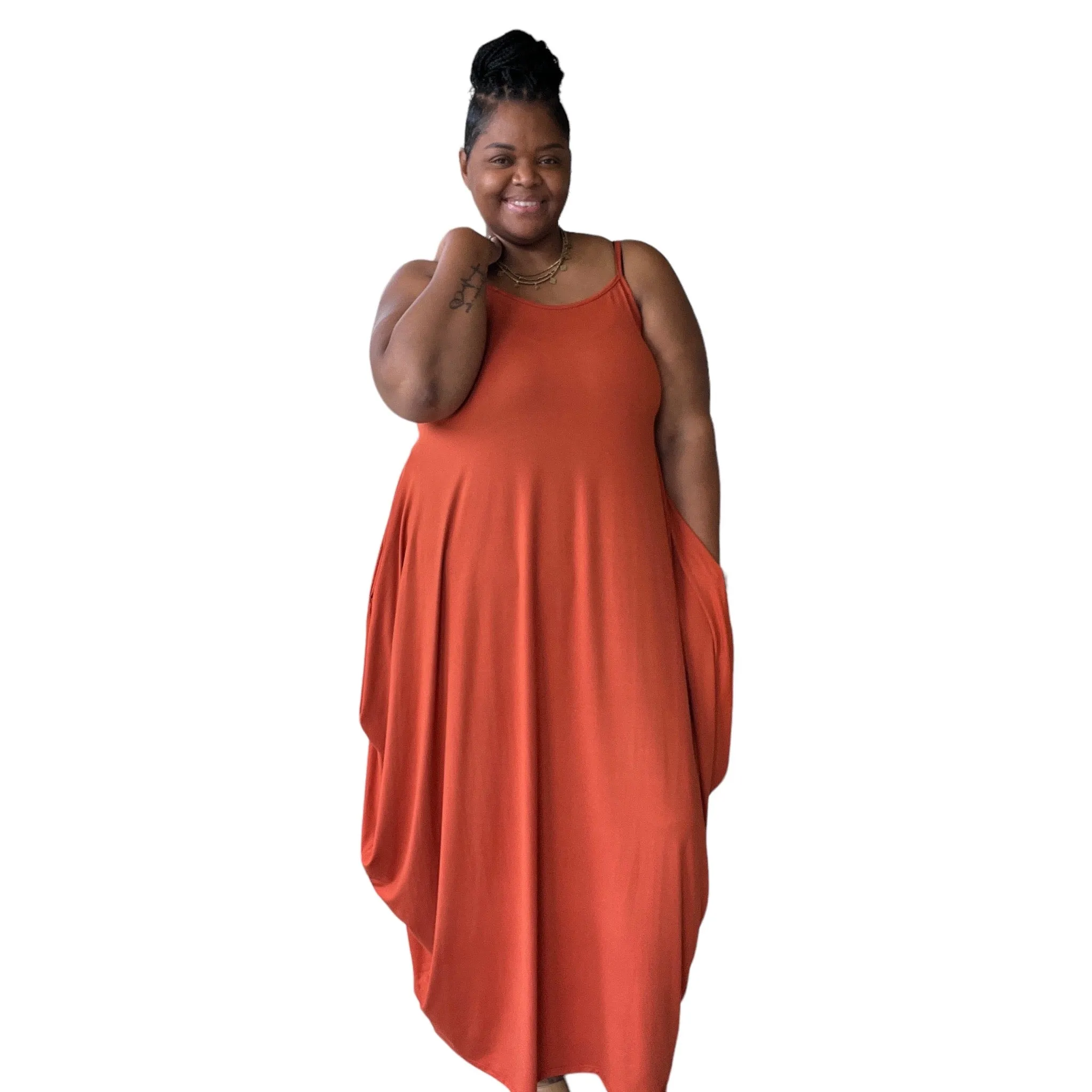 The Mira Almond Spaghetti Strap Maxi Dress