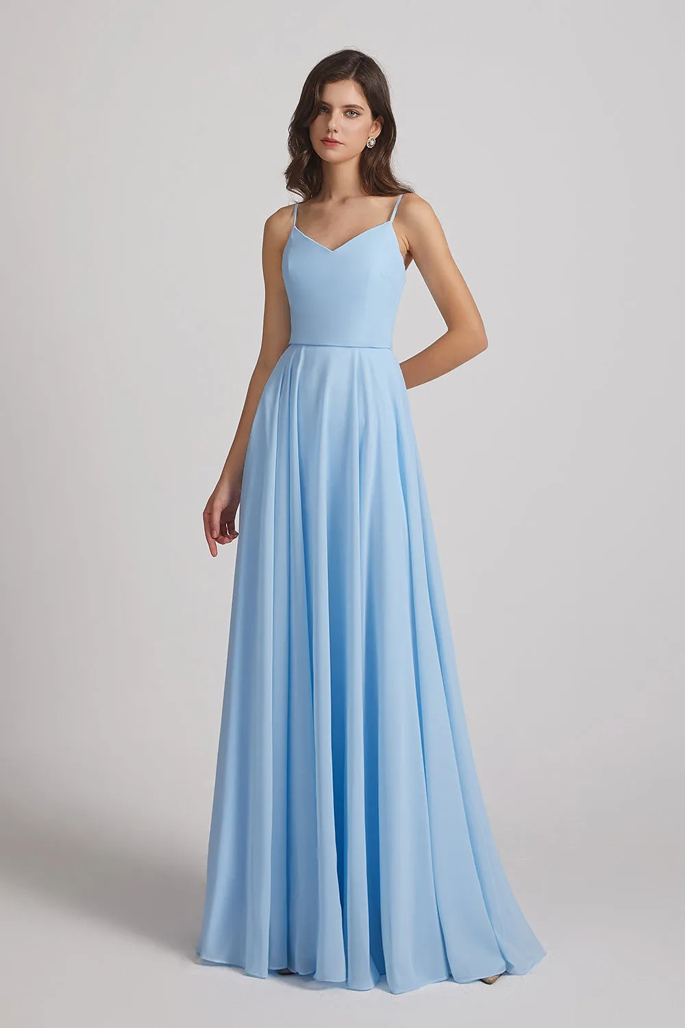 V-Neck Spaghetti Straps A-Line Chiffon Bridesmaid Dresses (AF0106)