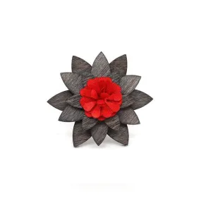 Vintage Wood & Red Flower Lapel