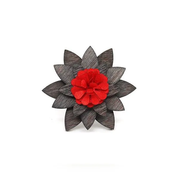 Vintage Wood & Red Flower Lapel