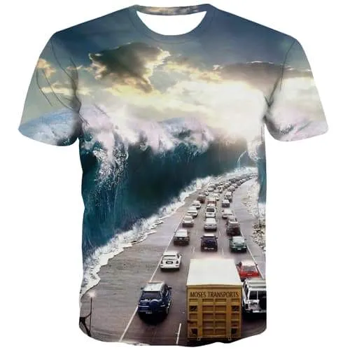 Wave T-shirt Men City Tshirts Cool Sky Tshirts Casual Hip Hop Tshirt Anime Street T-shirts Graphic Short Sleeve summer Men women