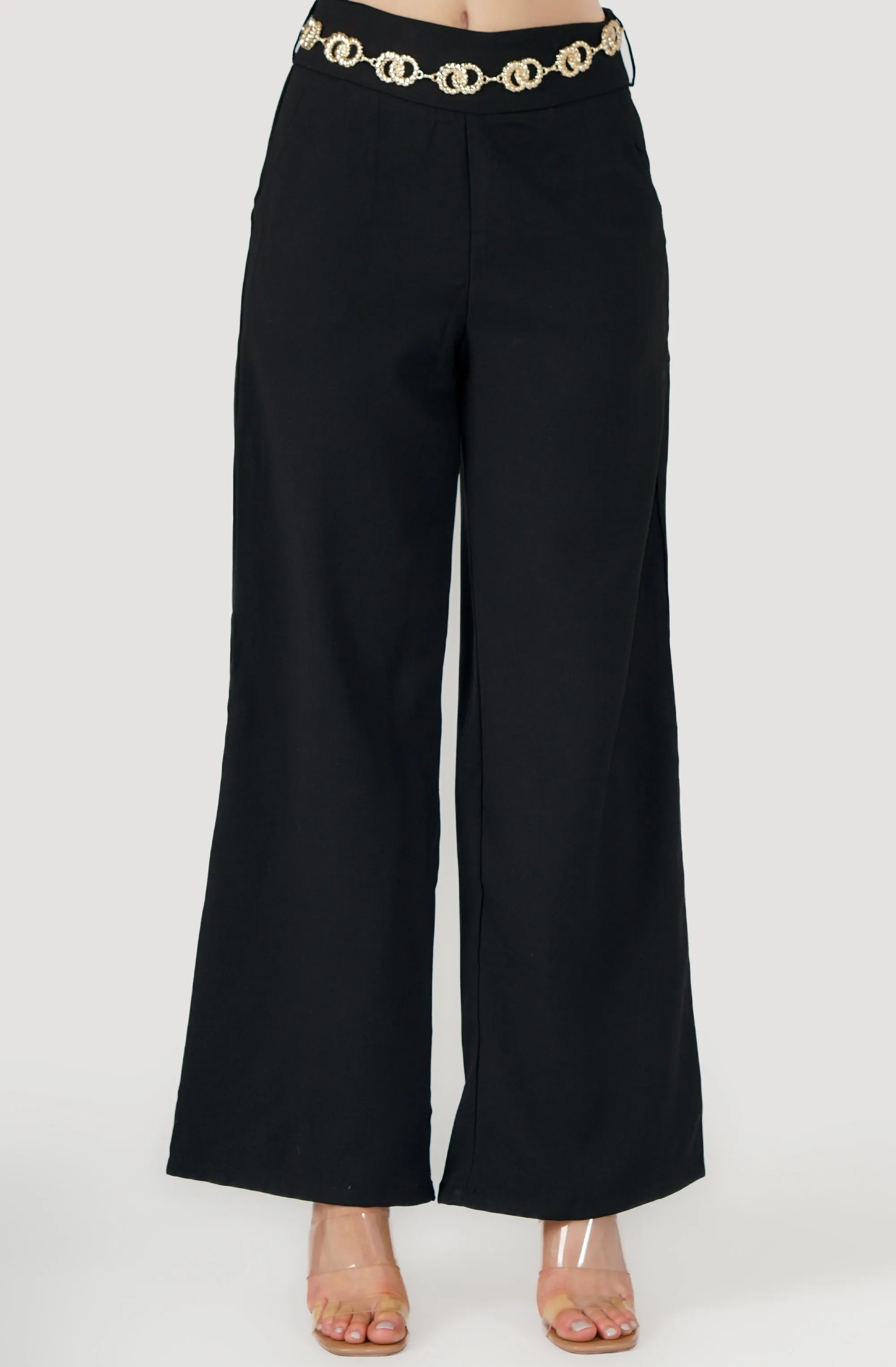 Wide Leg Pant with Gold Chain Belt