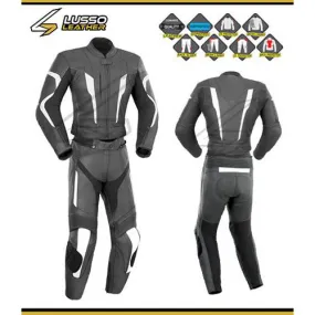 Wilkins black and white motorcycle leather suit