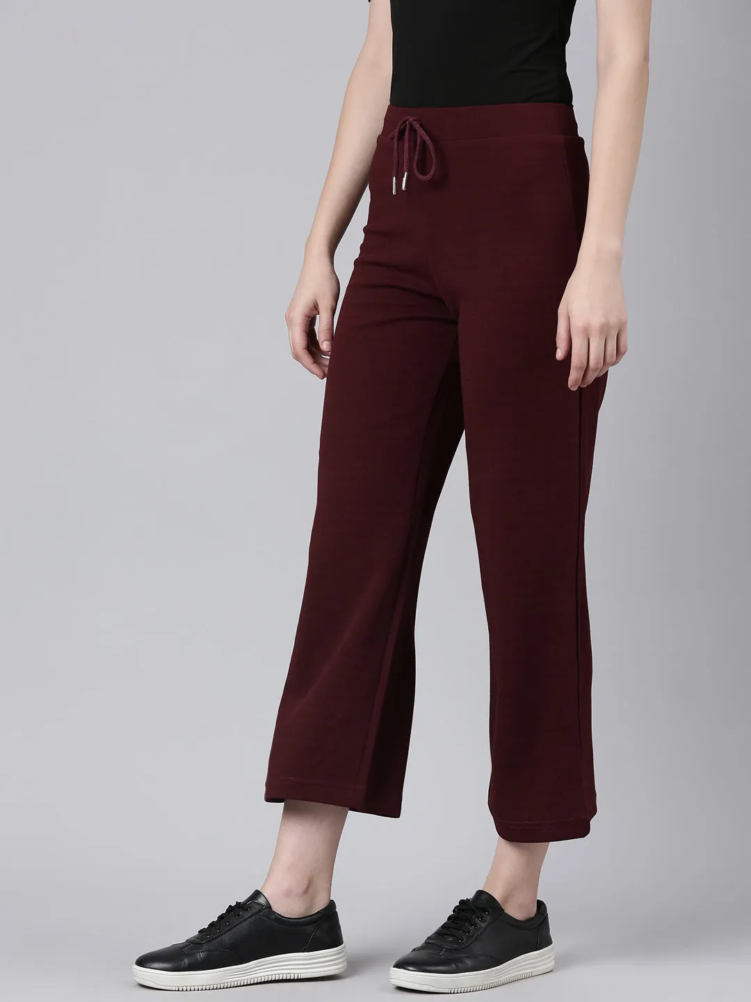 Women Maroon Solid Trouser