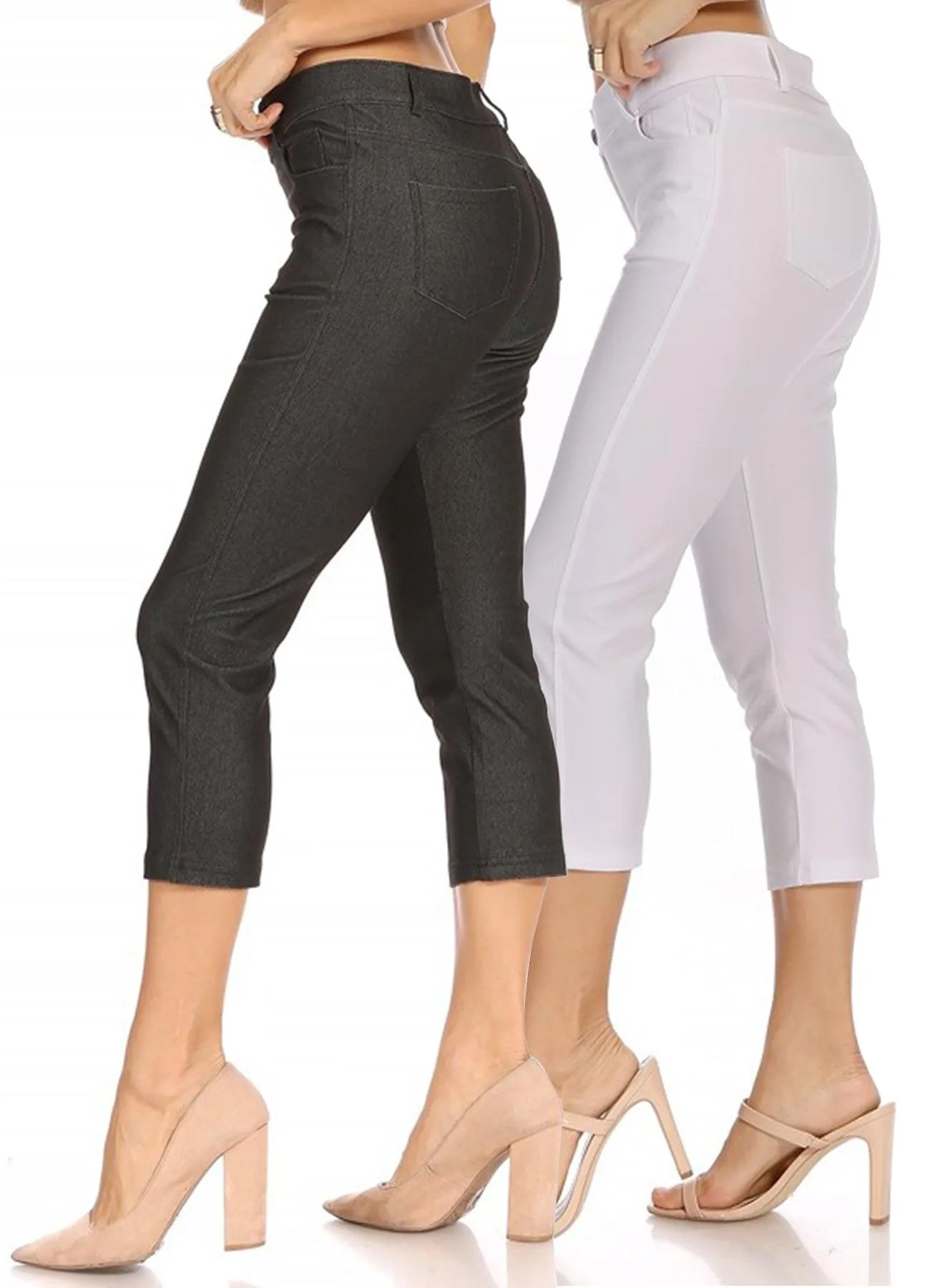 Women's 2 Pack Casual Comfy Slim Pocket Jeggings Jeans Capri Pants