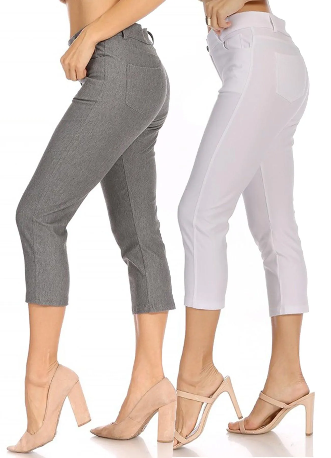 Women's 2 Pack Casual Comfy Slim Pocket Jeggings Jeans Capri Pants