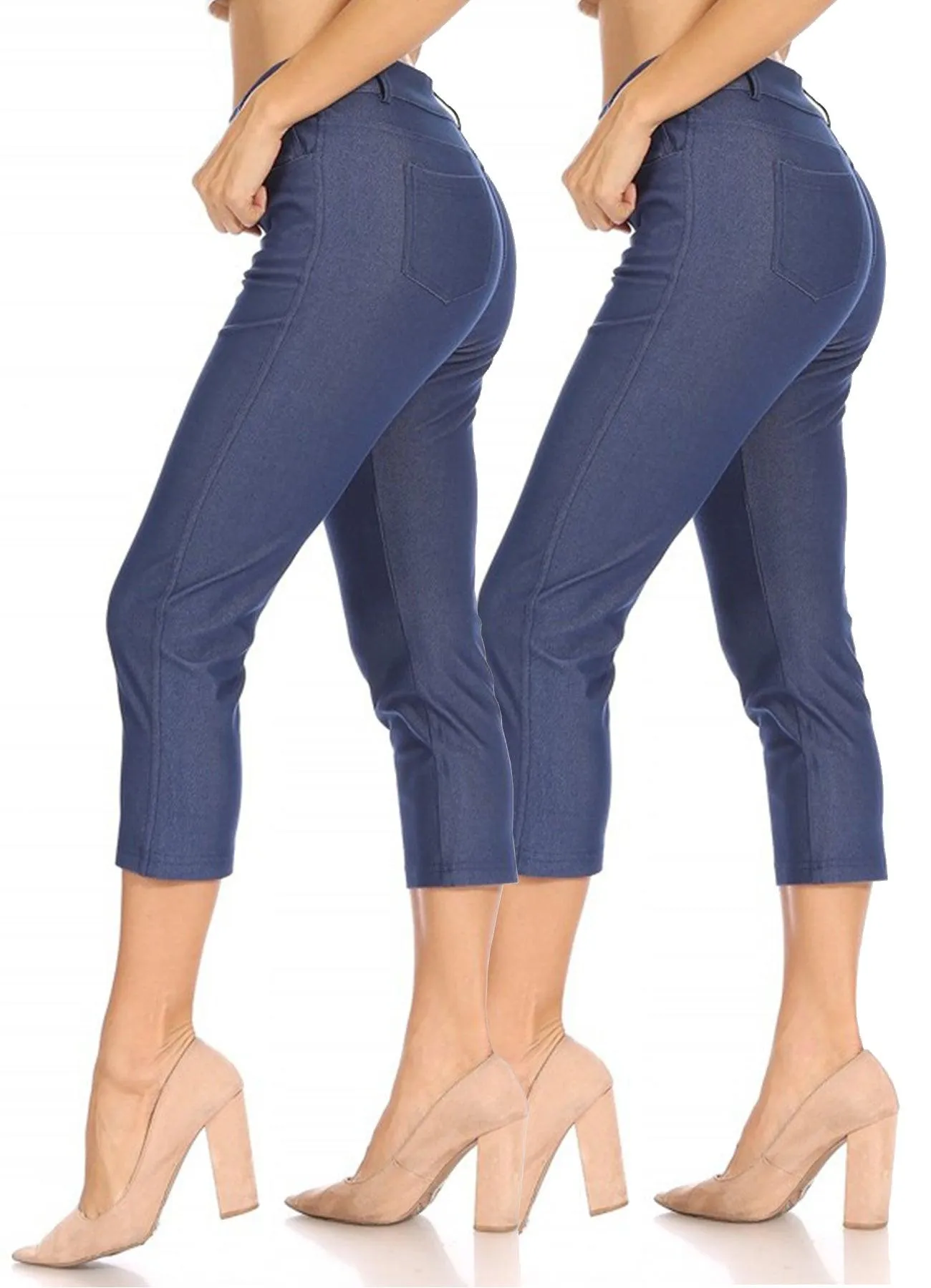 Women's 2 Pack Casual Comfy Slim Pocket Jeggings Jeans Capri Pants