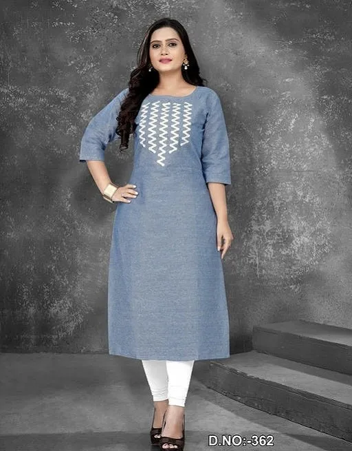 Women's Casual Embroidered Cotton Plus Size Kurti