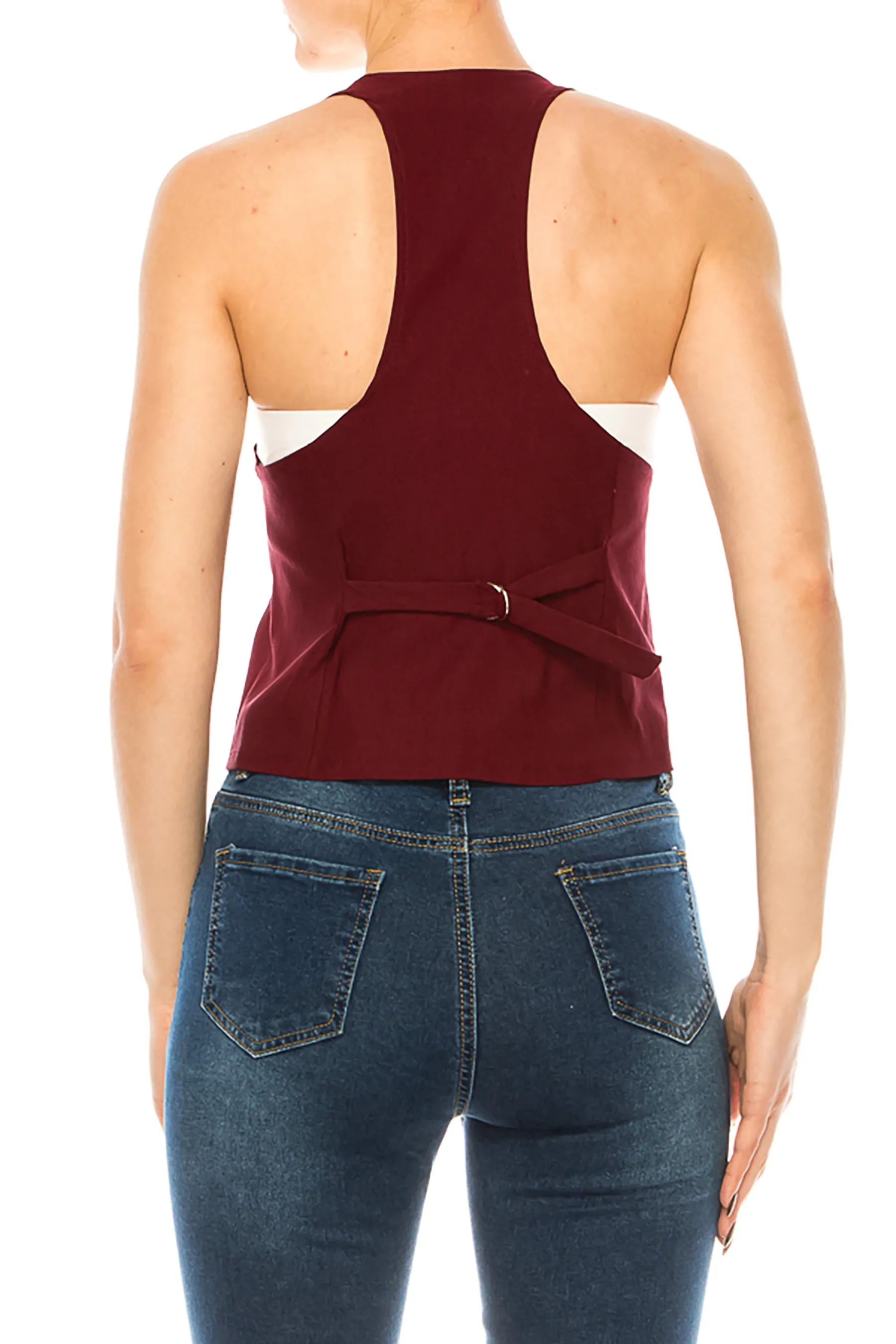 Women's Casual Solid Racerback Vest Button Down Closure