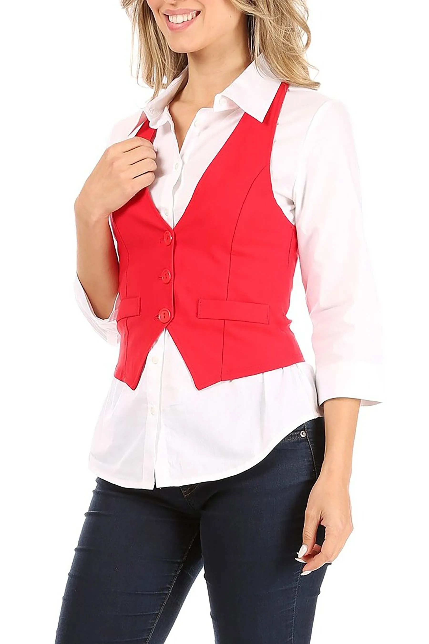 Women's Casual Solid Racerback Vest Button Down Closure