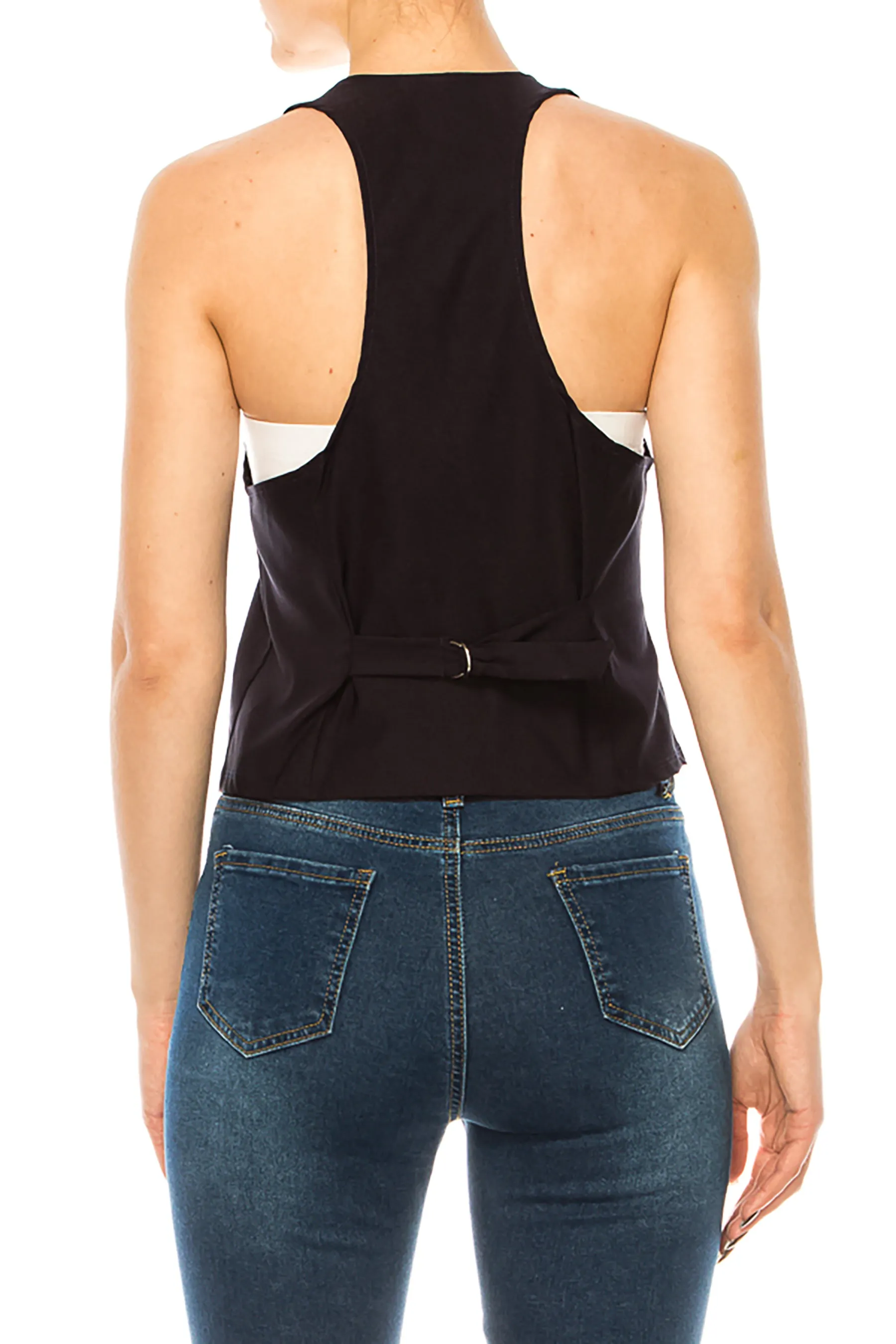 Women's Casual Solid Racerback Vest Button Down Closure