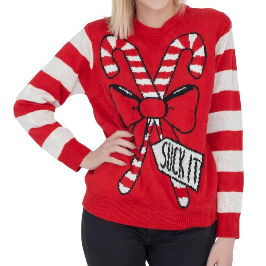 Women's Suck It Candy Cane Funny Ugly Christmas Sweater