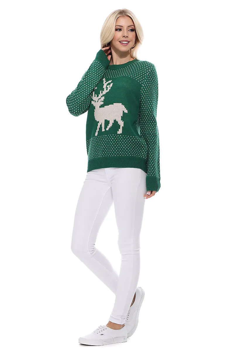 Yemak Women's Deer Jacquard Christmas Pullover Sweater MK3457S