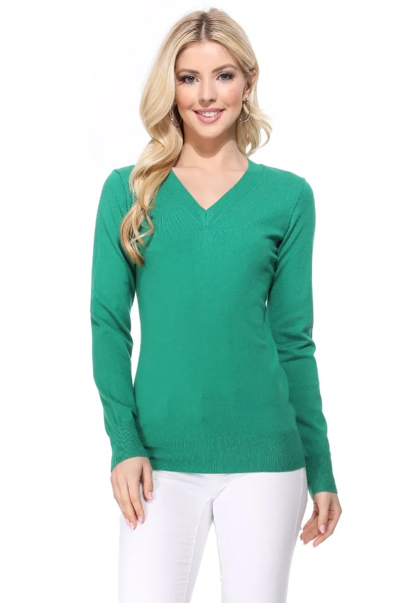 YEMAK Women's Long Sleeve V-Neck Basic Soft Knit T-Shirt Pullover Sweater MK5501 (S-XL)