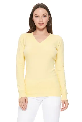 YEMAK Women's Long Sleeve V-Neck Basic Soft Knit T-Shirt Pullover Sweater MK5501 (S-XL)